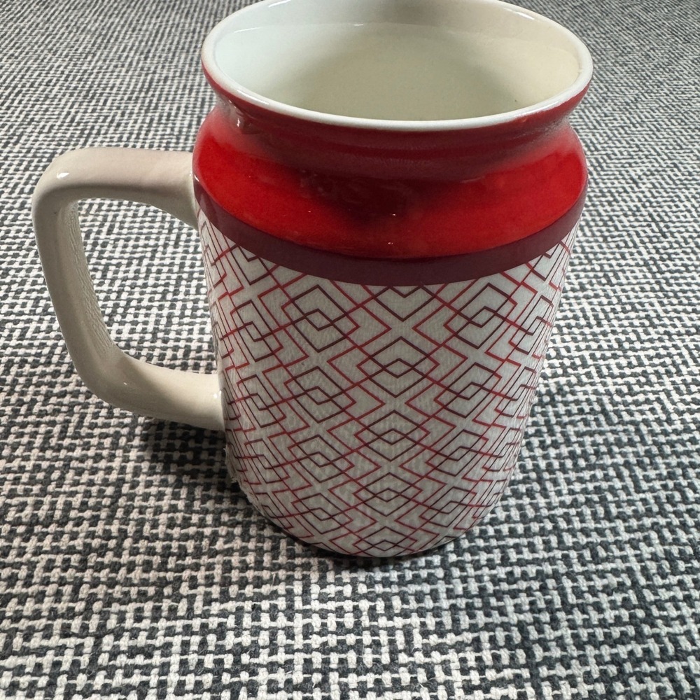 Large Red White Geometric Diamond Ceramic Coffee Mug 2023 5in